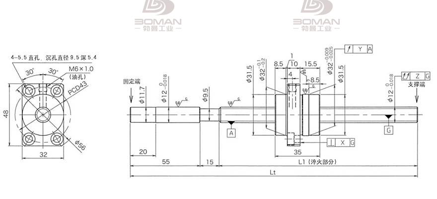 KURODA HG1230QS-BEZR-0500A 黑田丝杆替换尺寸图